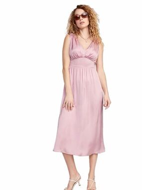Old Navy Satin V-Neck Midi Dress in Dusty Rose